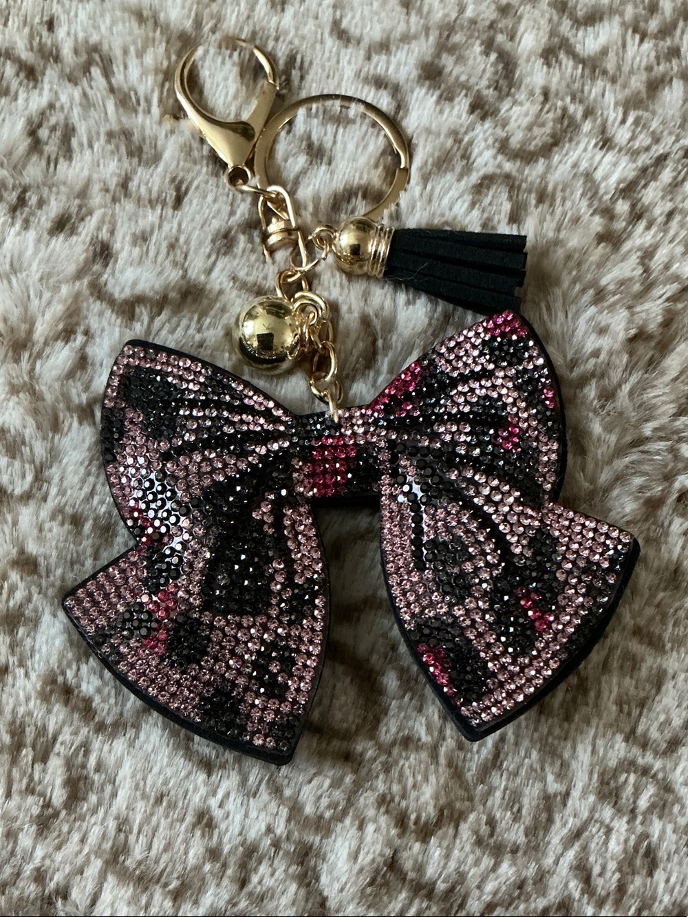 Pink and Black Crystal Bow Keychain/Bag Charm. Absolutely gorgeous 🤩